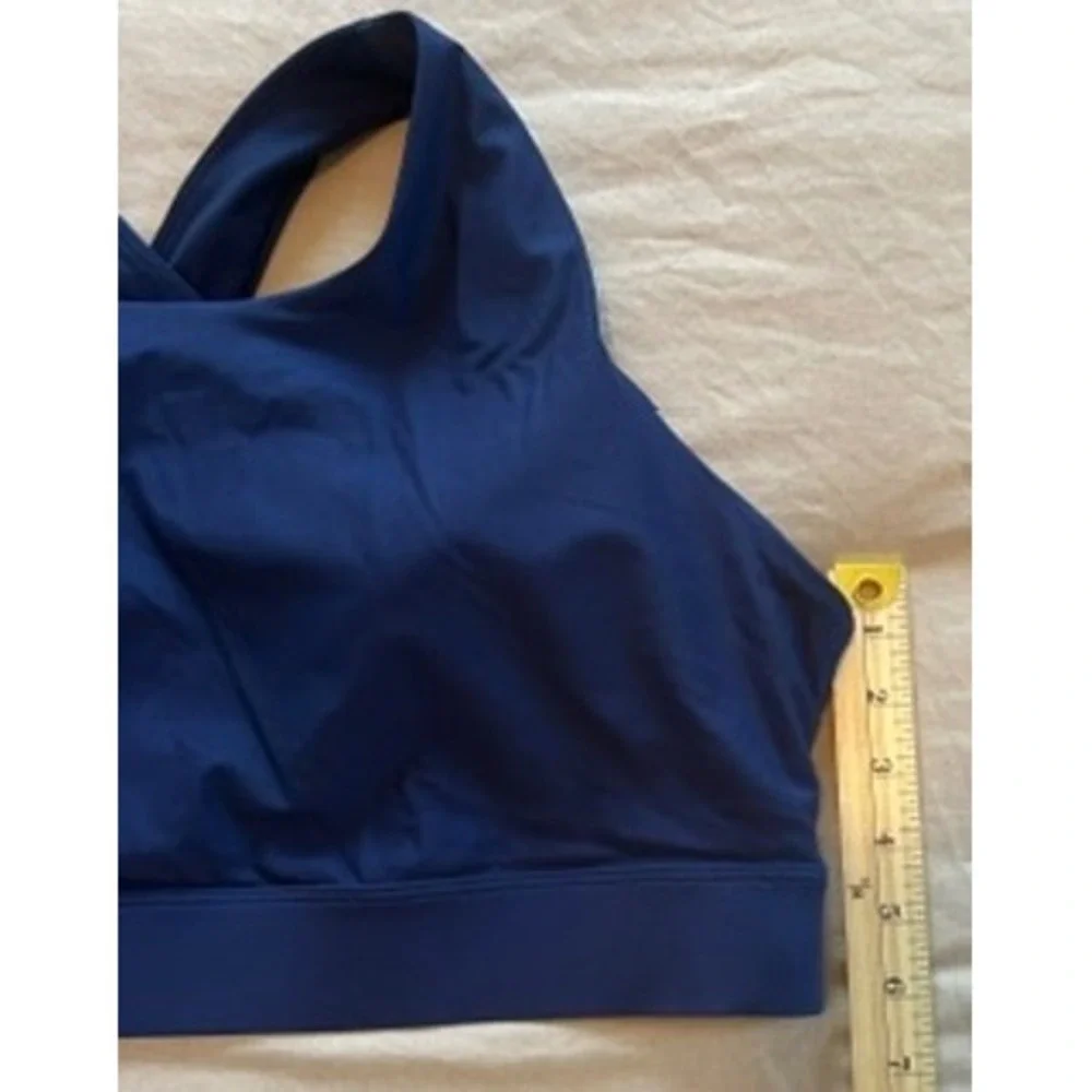 Fabletics Navy Blue High Neck Crisscross Back Sports Bra